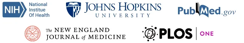 NIH,Johns Hopkins, New England Journal of Medicine, PLOS One, PubMed